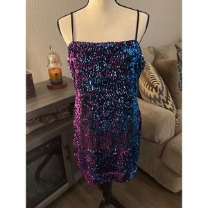 Fashion Nova XL‎ sequin dress purple blue mini